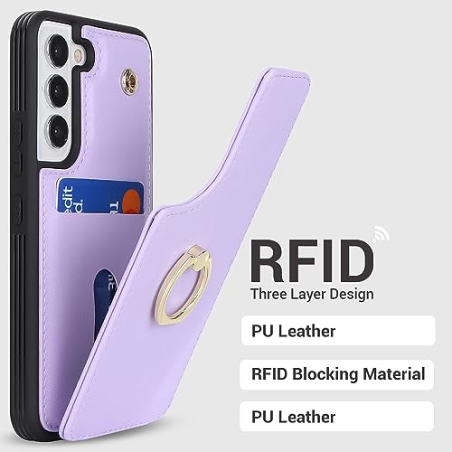Image of for Samsung Galaxy S23 Case with Card Holder,Galaxy S23 Case Wallet for Women,Credit Card Holder,Ring Stand,Phone Wallet Cases 6.1 inch(Purple)