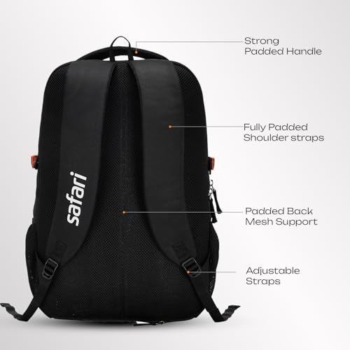 Image of Safari Warrior 30L Laptop Backpack Bag for Men & Women, School Bag for Boys & Girls, Ideal for Office /School /College, 2 Compartment Backpack with Rain Cover, Bottle Holder & Organizer, Black