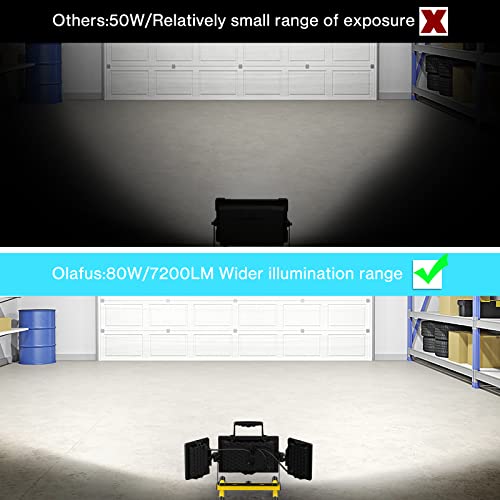 Olafus 80W Led Work Lights 3 Adjustable Head, 6700Lm Foldable Work Flood Light, 16.4Ft Cord With Plug, 6500K Ip65 Waterproof Job Site Lighting With Stand For Construction Site, Garage, Workshop, Jetty #TOP1