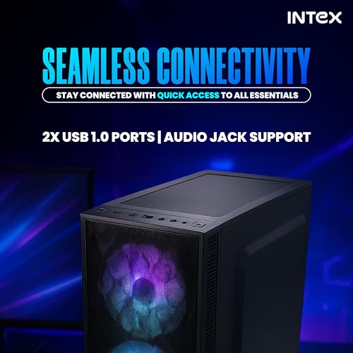 Image of Intex Bolt Computer Gaming Cabinet | Micro-ATX, Mini-ITX | 12cm LED Fans | Mesh Front Panel | Compact PC Case | Smooth Airflow | Acrylic Side Panel | 4 PCI Slots | 260mm VGA Support