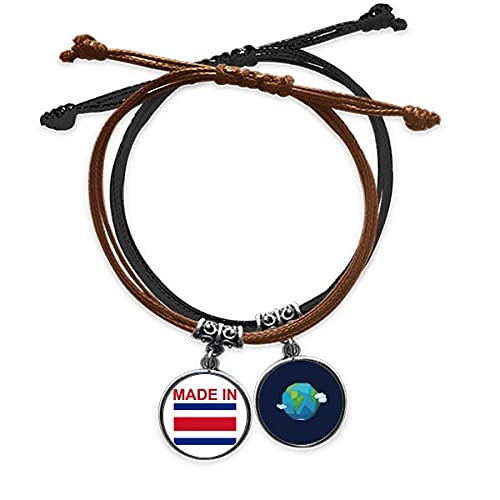 Pulsera de Costa Rica en cuero y cuerda tejida a mano con bandera de amor patrio