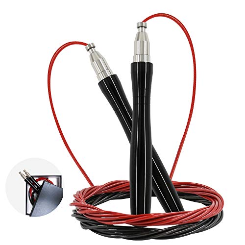 AGAKY Corde à Sauter Professionnelle, Corde a Sauter en Acier pour Adulte avec Poignées Ergonomiques Métal, Grandes Vitesse de Rotation, Corde Ajustable et Autobloquante, Noir, Paquet de Boîte-Cadeau