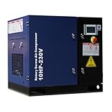 Trollastor 10HP Rotary Screw Air Compressor, 34 CFM @125 PSI, 230V Single Phase, Fixed Speed Industrial Air Compressor with PLC Touch Controller, Quiet Continuous Duty System