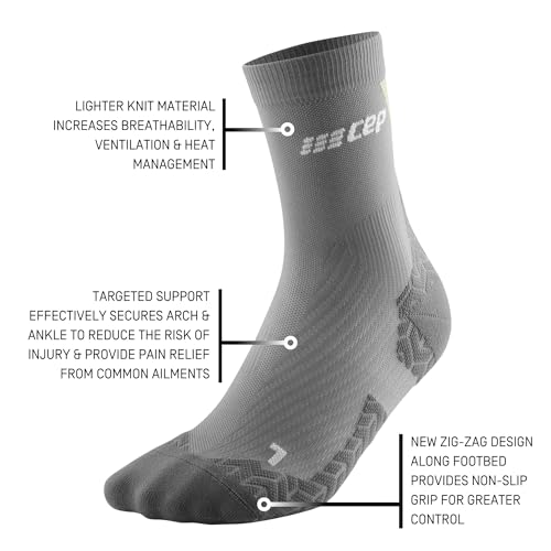 Image of CEP Ultralight Mid Cut Compression Socks (SS24), Grey /Lime, Women, LG