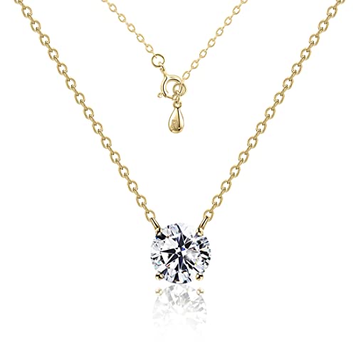 Raneecoco STUNNING FLAME 1.0-3.0 Carat Sterling Silver Cubic Zirconia Necklace for Women | 1ct Simulated Diamond | Round CZ Solitaire Gold Pated Dainty Pendant Necklace, 16+2