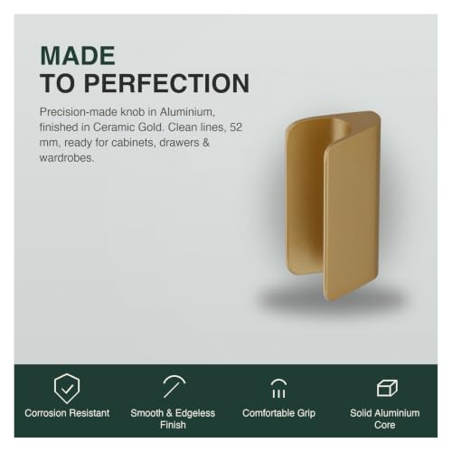 Image of MODIUS Cabinet Knob | Wardrobe & Drawer Knob | Cupboard Knob for Kitchen | Ceramic Gold Finish | Aluminium Cabinet Hardware | Pack of 1 (MS036256)