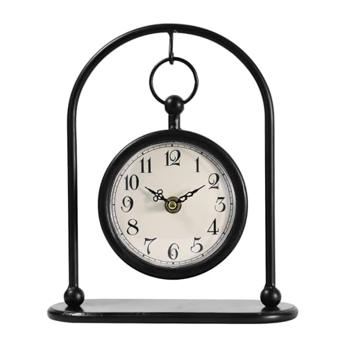 JUMBO DECOR Vintage Metal Table Clock, Farmhouse Table Clock, Small Black Desk Clock Silent Non-Ticking Battery Operated Desk and Shelf Clock for Home Kitchen Living Room Bedroom Decor