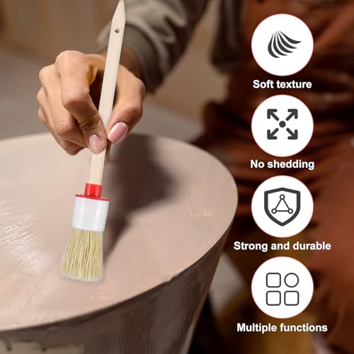 Yuanchu Borstenpinsel, 6 Stück Ringpinsel 20mm/25mm/30mm Pinsel Rund Professionelles Naturholz Holzleim Pinsel Acrylfarbe Pinsel Set für Autoreinigung Innenraumreiniger Streichen Von Wänden Möbeln