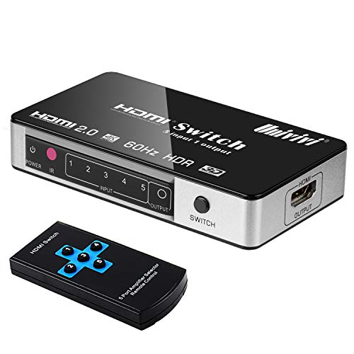 Univivi HDMI 2.0 Switch 4k@60Hz HDMI Switcher 5-Port 5x1 Switch Distributor Support HDR