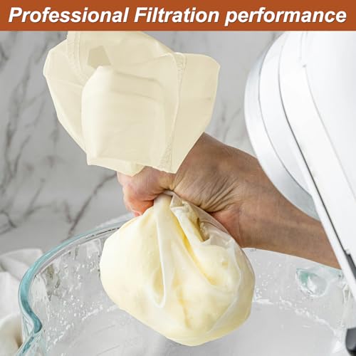 Image of 4 Pcs 12 inchx12 inch Nut Milk Bag with SGS Tested 100% Nature Unbleached Cotton, Premium Cheesecloth Bags for Straining, Reusable Nut Bag Strainer for Making Almond & Nut Milks, Cold Brew, Yogurt, Juicing