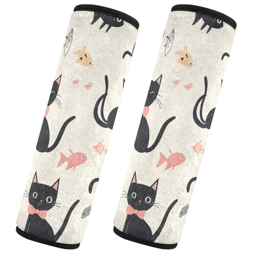 Seat Belt Covers 2 Pack Black Cats Fish Car Seat Strap Covers Super Soft Funny Car Seat Neck Cover for Boys Girls Adults Babies M