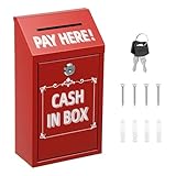 Pay Here Metal Money Drop Box with Lock 10.24" x 5.7" Wall Mounted Cash Collection Box for Farm Stand & Business Outdoor Weatherproof Donation Boxes Safe Suggestion & Key Drop Case with 2 Keys(glues)
