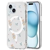 Krdvekm Funda Magnética Compatible con Magsafe para iPhone 15 6,1', Carcasa Aesthetic Pajarita Oso Pardo Fresa Dibujos Diseño Motive Cover Ultrafina Transparente PC Antigolpes Case para Mujer Niñas