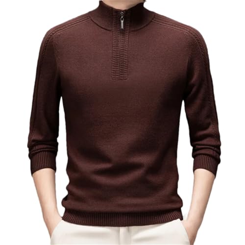 Men's Solid Color Long Sleeve Wool Sweater Men Business Casual Warm Pullover Top Brown L