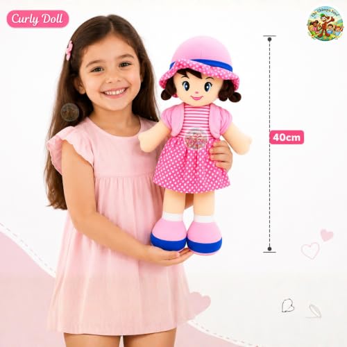 Image of Chi-Chimpu Toyss Soft Curly Doll 40cm (Pink) | Ultra Soft Plush Baby Doll for Girls | Cute Stuffed Doll Toy | Washable & Skin-Friendly | Birthday Gift, Nursery & Kids Room Decor |