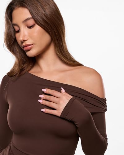 Image of INLYRIC Women's Inbarely Seasons Off The Shoulder Double Lined Long Sleeve Tops Going Out Slim Fitted Sexy T-Shirts
