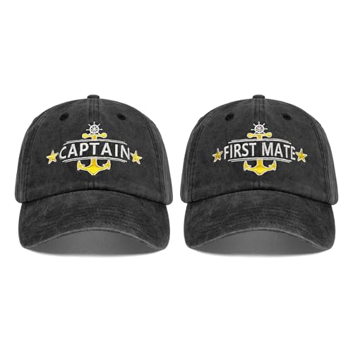 Image of Captain and First Mate Hat for Men Women, Cool Gifts for Boat Owners or Costume, White /Blue