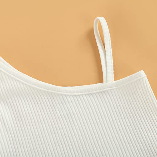 Baby Girls Ribbed Tank Crop Tops, Solid Color One Shoulder Sleeveless Cami Vest Skinny Fit Summer Clothing 2-7 Years4
