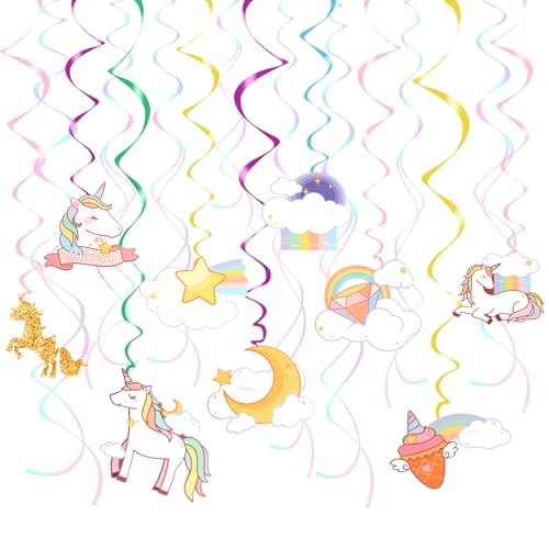 Décoration Licorne,24 pcs Licorne Guirlandes d’anniversaire Pour Enfants,Décor d’Anniversaire Licorne Tourtouring de Suspension, Décor de Fête Licorne...