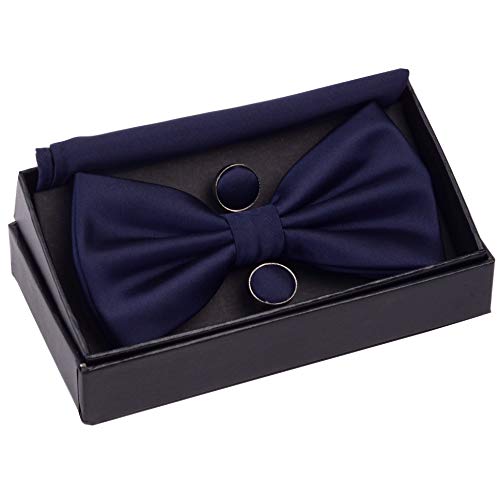 Image of GUSLESON Men's 3-pc Solid Color Bow Tie Gift Set - Double‑Fold Pre-Tied Bow Tie, Pocket Square, Cufflinks - Wedding Formal Party