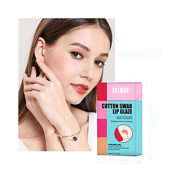 HENGBANG 20pcs Tattoo Lipstick Cigarette Cotton Swab，Durable waterproof liquid non-stick lipstick,Cotton Swab Lipstick Set,Portable Lip Tint,Easy to carry daily (MULTICOLOR)