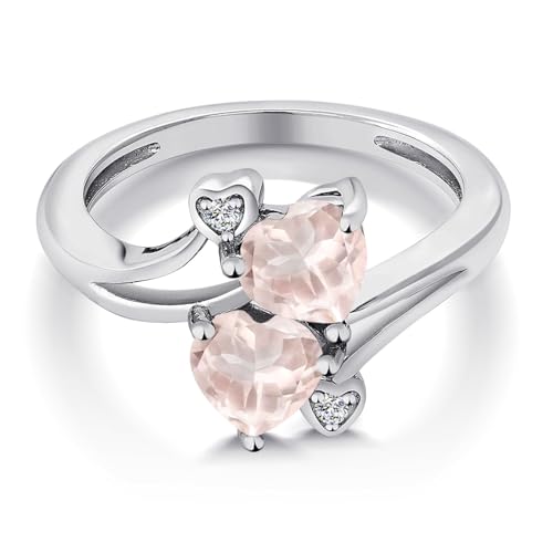 925 Sterling Silver Double Heart Promise Ring for Women | 6MM Gemstone Birthstone with 1.5MM White Moissanite Accents | 2-Stone Fine Jewelry for Engagement Wedding Anniversary | Size 5-93