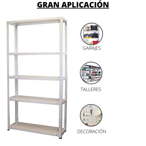 Estantería Metálica Modular Blanca 5 Baldas 170x75x30 cm, Capacidad 250 kg, Estantería de Almacenaje para Garaje, Trastero, Taller, Almacén, Despensa y Oficina