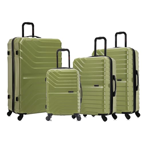 InUSA AURUM 4 Pcs Hardside Luggage Sets | 20 24 28 32 inch Lightweight XL Large Medium and Carry on Suitcase | Zippered Suit Case with Gel Handles and Trolley | Green
