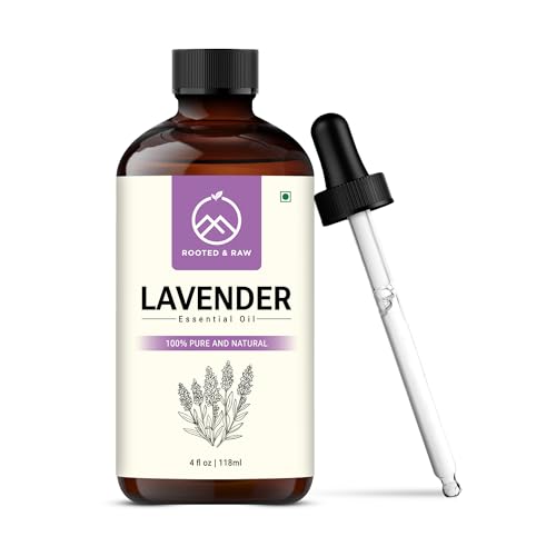 Lavender Essential Oil Lavender Oil for Diffuser Aromatherapy Sleep Skin & Hair Large 4 fl oz with Glass Dropper ROOTED & RAW