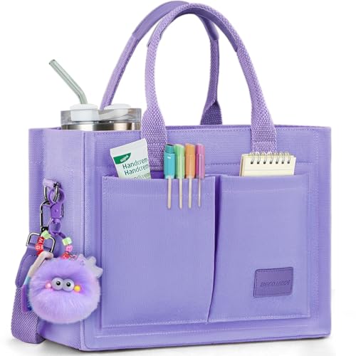 Image of BECOJADDE Structured Canvas Tote Bag for Women, Multi-Compartment Zippered Purse for Work Bible Travel