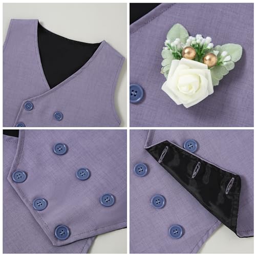 Image of YALLET Toddler Baby Boy Clothes Suit Gentleman Wedding Outfits, Formal Dress Shirt+Bowtie+Vest+Boutonniere+Suspender Pants
