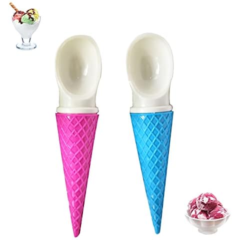 Non-Stick ice Cream Spoon Ice Cream Spade Kitchen Food Scoop Plastic ice cream scoop set Suitable for ice cream biscuits cake melon balls meatballs mashed potatoes fruit yogurt dough 2pieces blue pink Cover