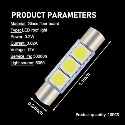 10 luces LED T6 5050 para auto, visor solar, 28mm 12V miniatura 2
