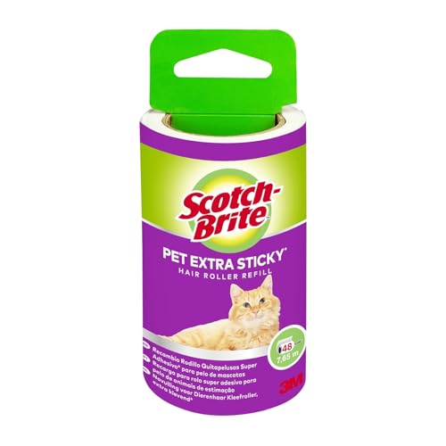 Scotch-Brite Pet Extra Sticky Lint Roller Refill, 48 sheets - Designed for Pet Hair, Easy Tear Sheets, Safe on Fabrics, Black, White