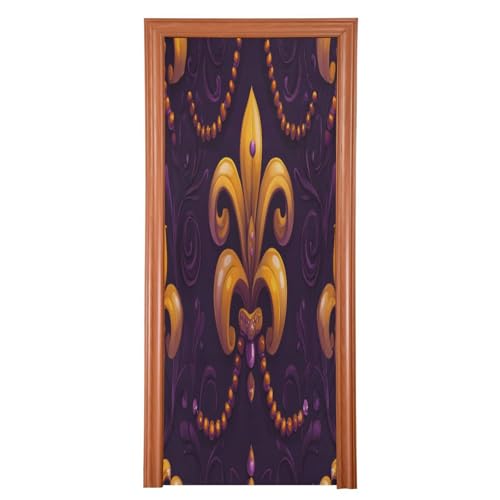 FLildon Fleur De Lis Flower Mardi Gras Door Cover Decoration, Party Accessory Porch Decor for Festive Ornament Room Door Covers 32 x 79 Inch