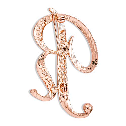 Image of Bling Jewelry Large Statement ABC Pave Crystal Cursive Script Monogram Letters Alphabet Initial R Scarf Lapel Pin Brooch For Women Rose Gold Plated