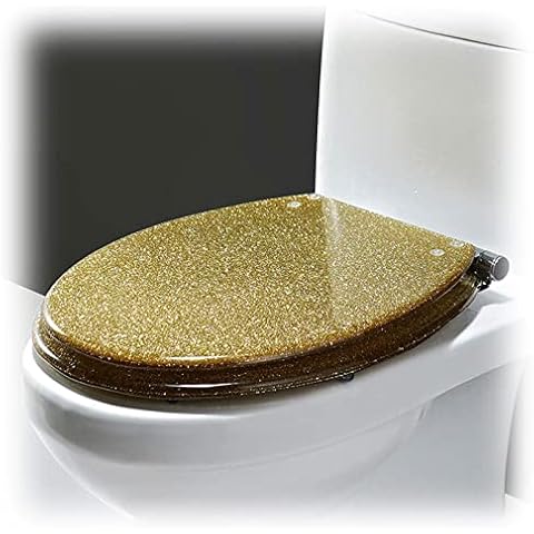 MZTYH Toilet Seat Soft Close, Oval Glitter Toilet Seat with Quick Release is Easy to Clean, Bathrooms Resin Toilet Seat (Color : Gold-Glitter) Cover