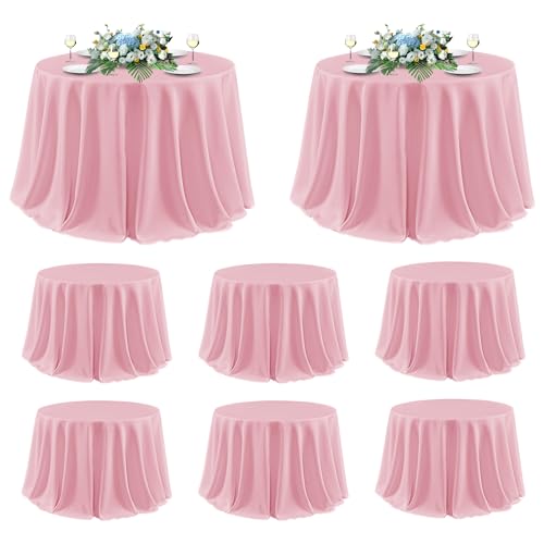 Image of sancua Round Tablecloth 120 Inch Diameter, 8 Pack - Circle Polyester Fabric Table Cloth for Wedding Party Reception Banquet Birthday, Washable Formal Table Cover (Fit 48-96 Inch Tables), Pink