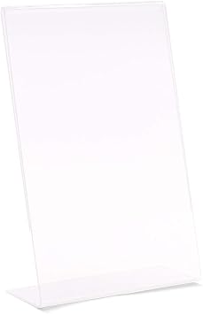 pbf 4x6 Acrylic Sign Holder | 4 x 6 Vertical Stand Up Slanted Sign Holder | Acrylic Stands for Display | Clear Picture Frame, Menu Table Top Stand, Plastic Flyer Holder (1-Pack)
