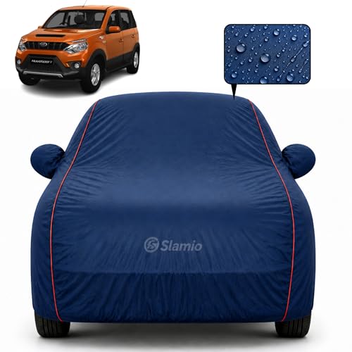 Image of Premium 100% Waterproof Car Cover for Mahindra NuvoSport Model | All-Weather, UV & Dust Protection | Heavy-Duty 3-Layer Fabric | Custom Fit with Mirror & Antenna Pockets | Navy Blue