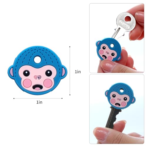 XUANYUQL 6 Pcs Key Caps Covers Cute Monkey Key Covers Fits Most Standard keys Made for Easy Identifying Door Keys,Random Color,Blue,Green,Purple Multicolor