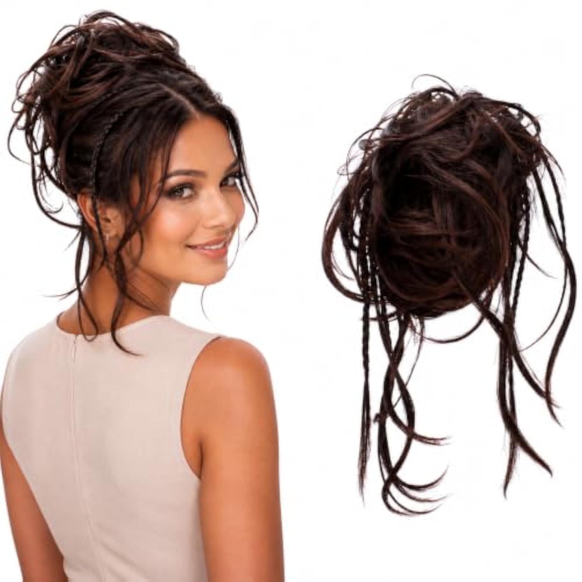 Dark Brown Hairpiece Rubber Scrunchie for Messy Bun