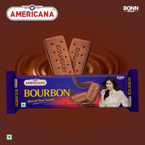 Image of Americana Premium Bourbon Chocolate Sandwich Biscuits, 150g x 8Packets - Rich Creamy Filling, Crispy Cocoa Biscuits, Vegetarian Tea Time Snack Pack Of 8