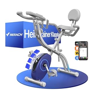 MERACH 4 en 1 Vélo D’Appartement Pliable avec App d’Entraînement, Velo d Appartement avec Résistance Magnétique 16 Niveaux, Écran LCD & Mesure du Pouls, Vélos de Fitness avec Siège Confortable