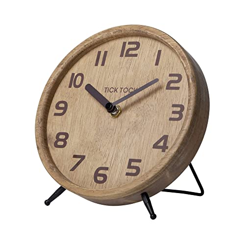 SOFFEE DESIGN Stumme Tischuhr aus Holz, runde Tischuhr für Kaminsims, Nachttisch, Büro oder Schlafzimmer, kein Ticken, batteriebetrieben, Braun Cover