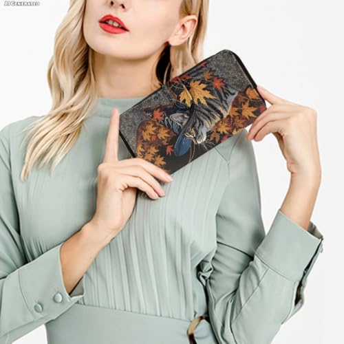Image of COEQINE Ladies Wallets Pink Leopard Heart Black Printed Leather Phone Long Clutch Purses Check Coin Change Holder