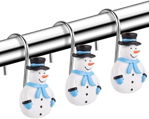 Snowman Shower Curtain Hooks Rings 12 Pcs Winter Decoration Shower Curtain Hooks Shower Curtain Bathroom Decoration Accessories Metal Antirust Christmas Winter Decoration