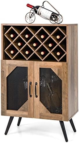 LJMXG Double Door Kitchen Storage Buffet Sideboard with Wine Rack and Glass Shelf Dining Cabinet