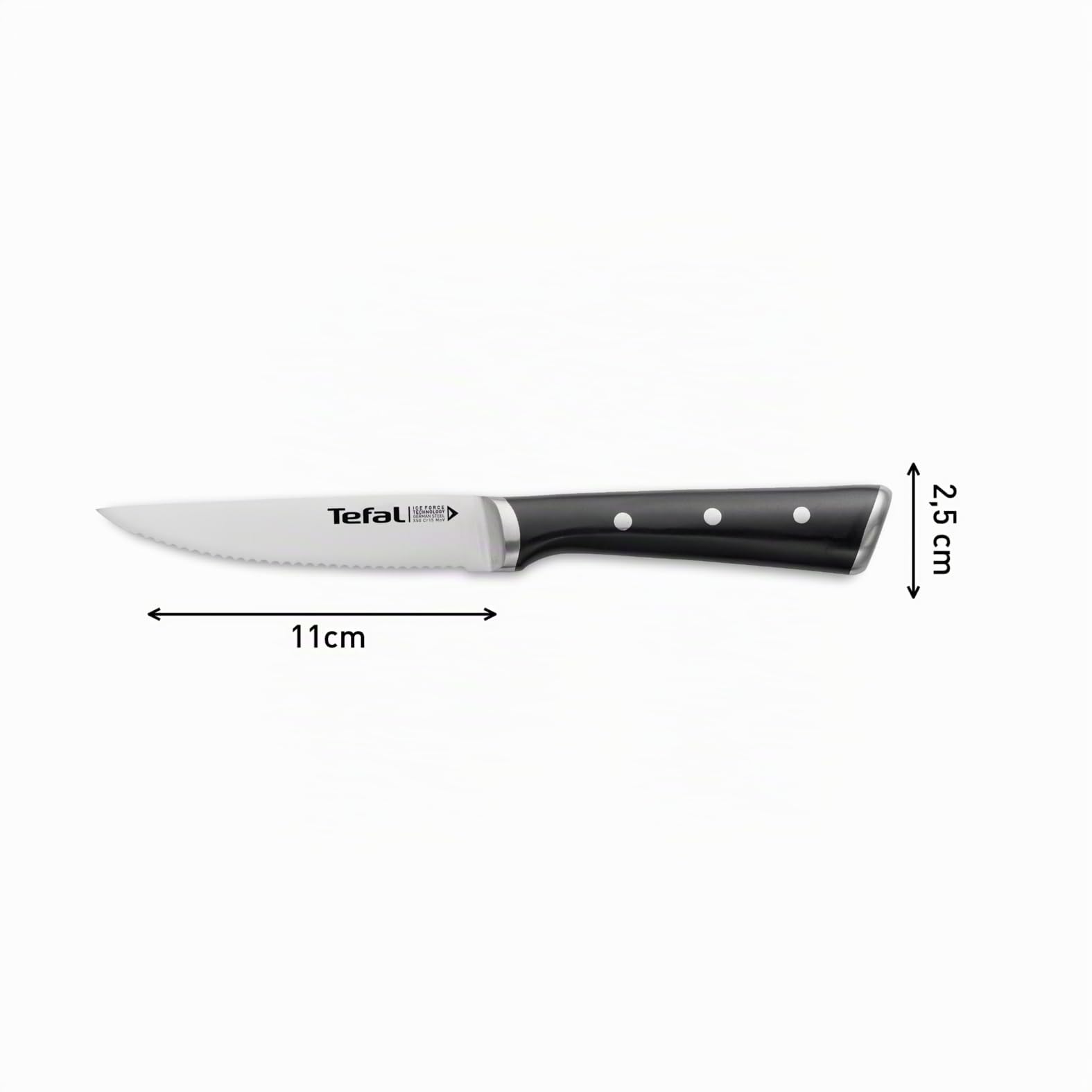 Tefal Ice Force Set de 4 couteaux à steaks 11 cm, Couteaux de cuisine, Lame acier inoxydable allemand, Garantie 10 ans, Coupe et tranchant haute performance K232S414, Noir
