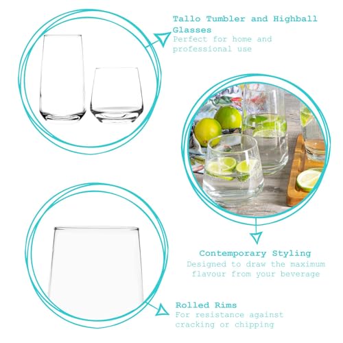 Argon Tableware 12 Piece Glassware Set - 345ml & 480ml - Tallo Collection - Whiskey Cups Tumbler Glasses Dishwasher Safe Large Highball Glass Modern Hiball Water Drinking Glasses - Image 3